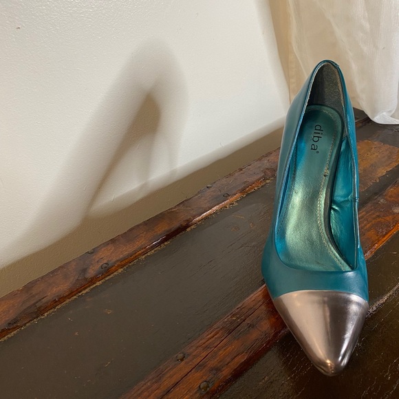 Teal Leather Silver Toe pumps by diba boutique - Picture 8 of 10